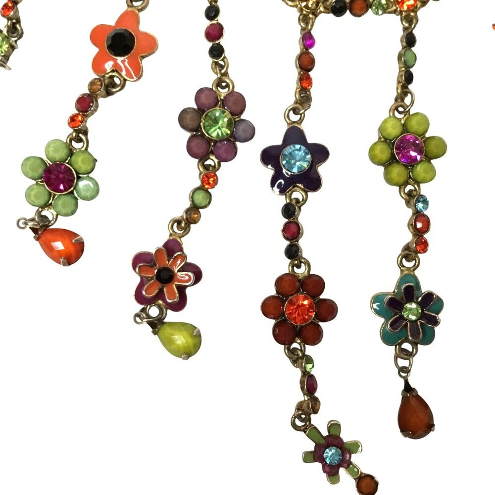 VCLM Women Vintage Enamel Floral Fringe Necklace Earrings Set Boho Festival Art - Picture 8 of 9